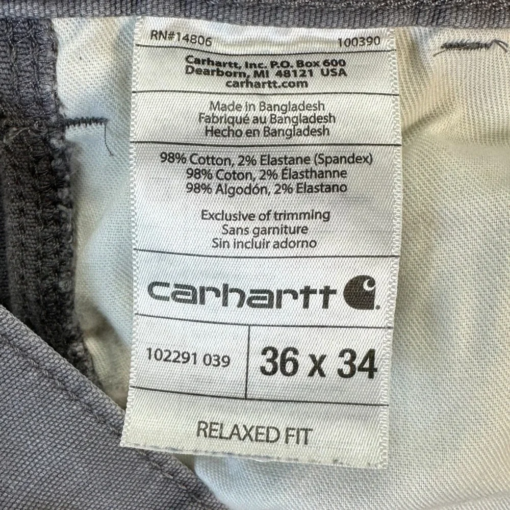 Carhartt Canvas Work Pants Mens 36x34 Grey Relaxed Fit Rugged Flex Carpenter